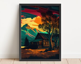 Mountain Sunset Printable Wall Art, Mountain House, Cabin Poster, Trendy Wall Art, Digital Print