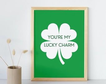 Glücksbringer St. Patrick es Day Printable, Kleeblatt Drucke, 4 Blatt Kleeblatt, St. Patty's Day, herunterladbare Wanddrucke