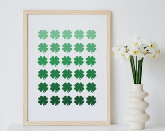 4 Kleeblatt St. Patrick's Day Printable, Klee Drucke digitaler Download, 4 Blatt Klee, St. Patty's Tag, herunterladbare Wand Drucke