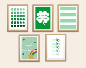 5 Printables St. Patrick's Day Gallery Wall, Kleeblatt Drucke, 4 Blatt Kleeblatt, St. Patty's Day, herunterladbare Wanddrucke