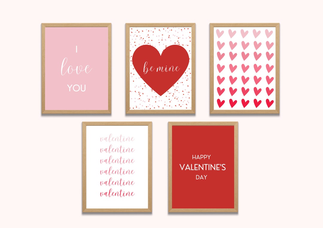 5 Printables Valentines Day Gallery Wall, Hearts Prints Digital