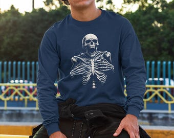 Camiseta com estampa de costela rasgada | Estampa de terror assustadora | Blusa de manga comprida arrepiante