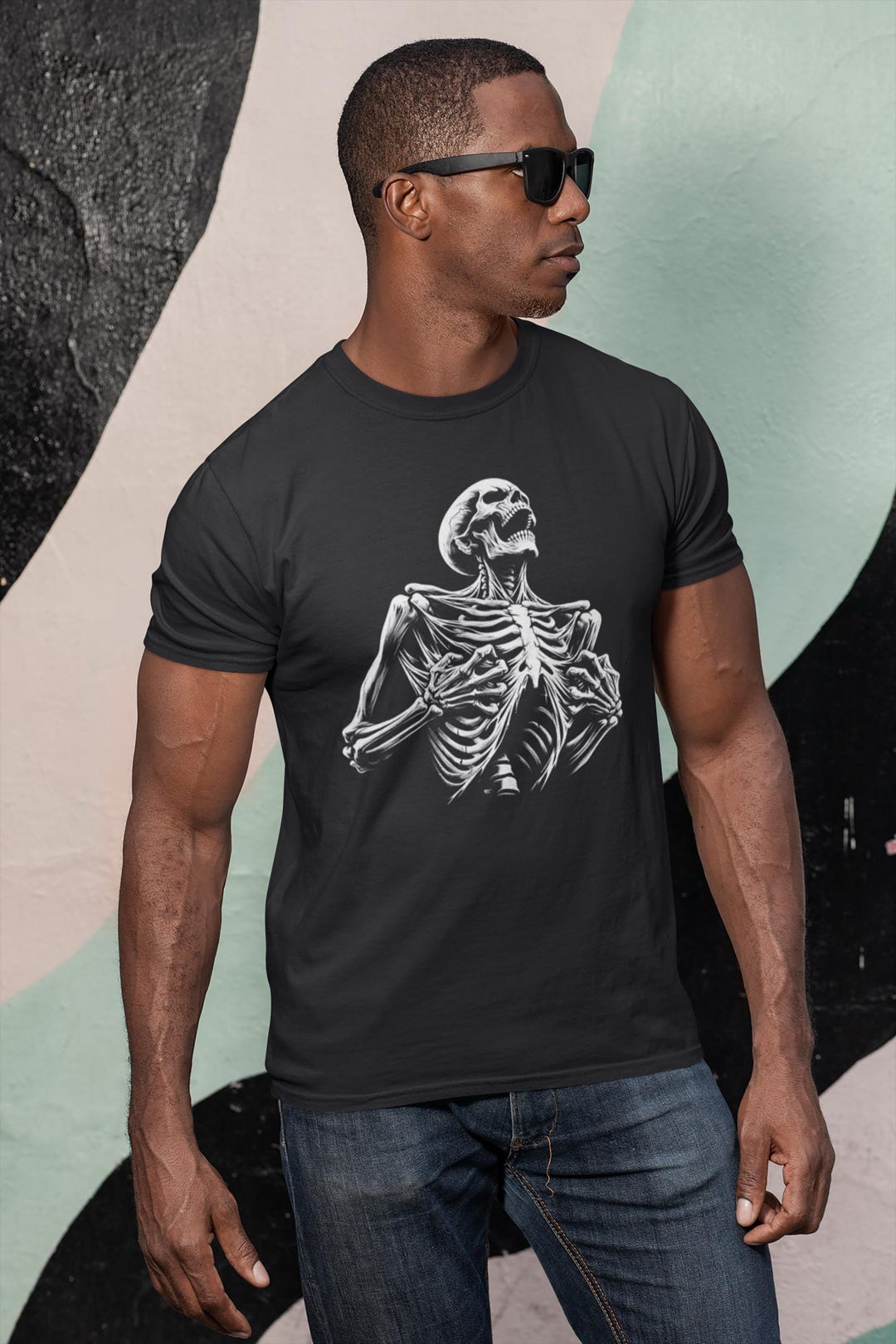 Skeleton Ripping Rib Cage Graphic Tshirt, Vintage-inspired Skeleton Tee ...