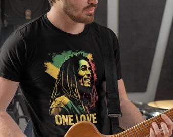 Bob Marley 'One Love' Reggae T-Shirt: Jamaikanische Flaggenfarben
