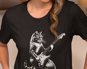 Koszulka gitarzysty Rockstar Feline | Koszulka z grafiką dla muzyka | Unisex w stylu rockowym