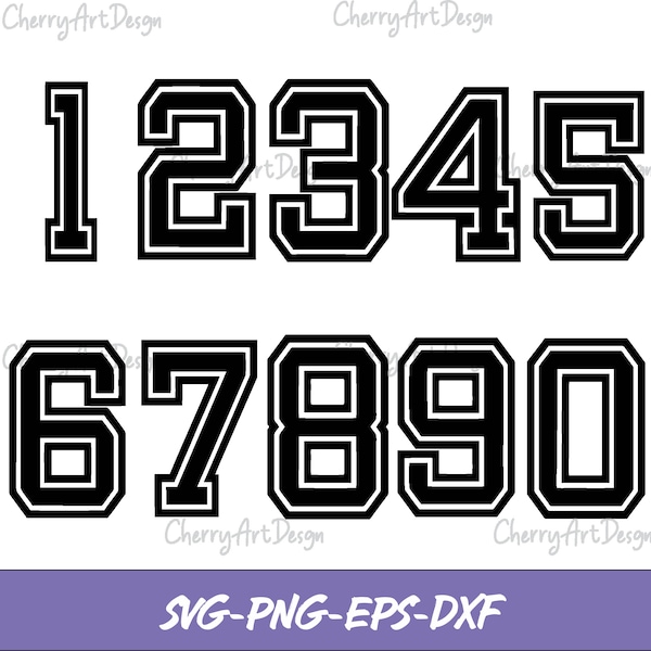 Jersey numbers SVG/PNG/DXF/Eps,jersey numbers with outline clipart/instant download/cut file