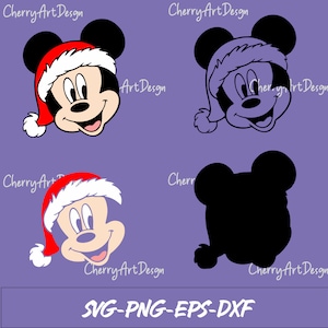 Christmas Mickey Clipart Layered SVG, xmas cartoon sublimation, PNG file for Christmas Mouse Clipart, Svg, Png, Eps, Dxf