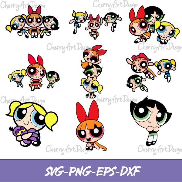 Powerpuff Girls SVG Bundle, Powerpuff PNG, Powerpuff Girls Birthday , Powerpuff Girl Cricut Files, Instant Download Svg, Png, Eps, Dxf