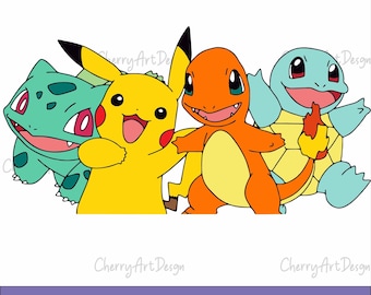 Pokemon Friends  Svg, Charmander, Pikachu Svg, Squirtle, Bulbasaur, Pokemon Gift, Pokemon Wall Decor, Birthday Present, Svg-Png-Eps-Dxf