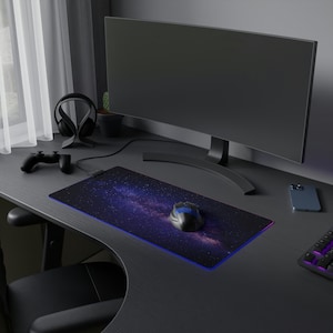 Purple and Black Space Gaming Desk Mat