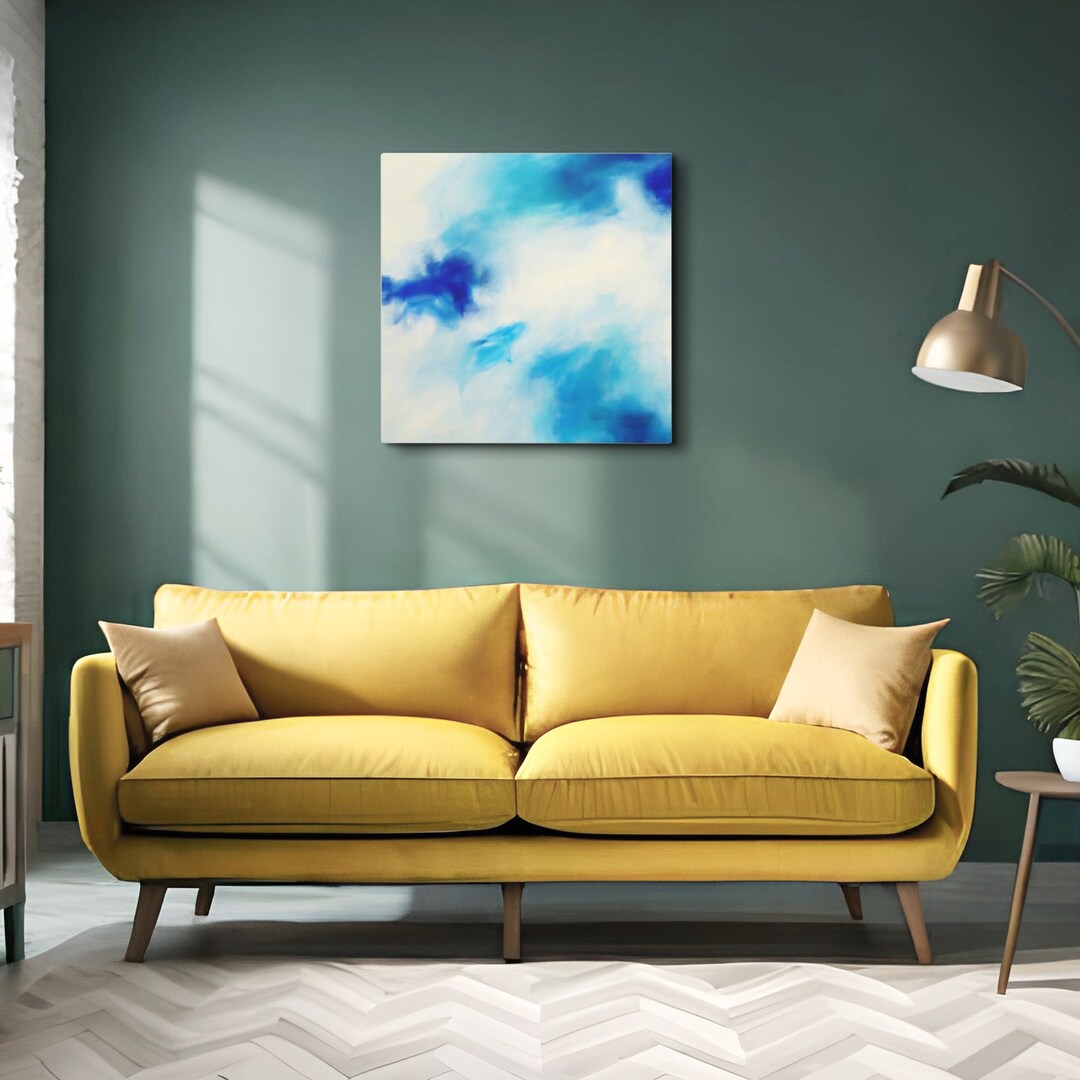 Blue and White Abstract Art Canvas Ready to Hang Modern Etsy