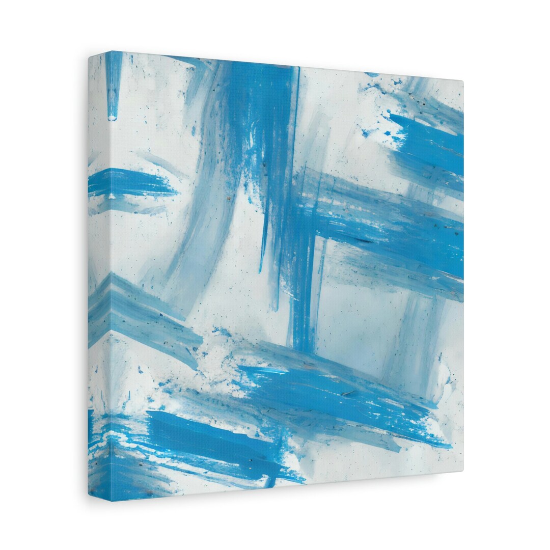 Blue and White Abstract Art Canvas Ready to Hang Modern Etsy
