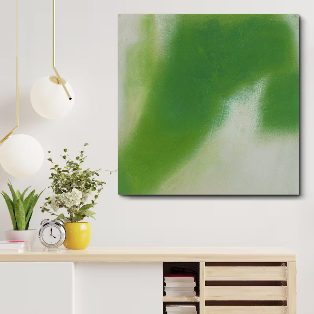 Green and Gold Abstract Canvas Ready to Hang Art Print of Modern