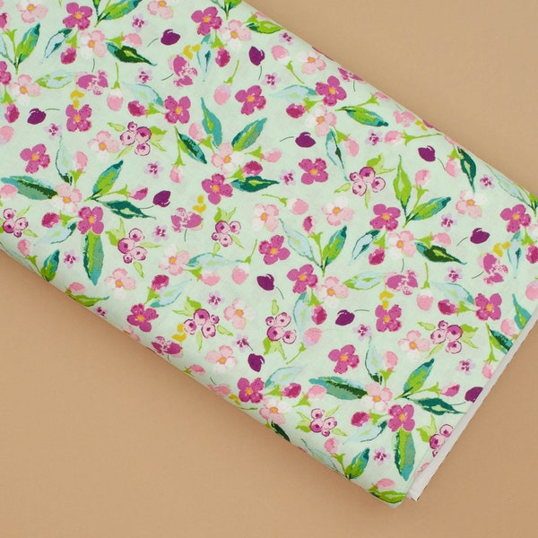 Hampton Floral Garden Mint - 100% Cotton