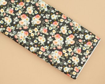 Walnoot en roze bloemen - DC C10351-CHARCOAL - 100% katoen