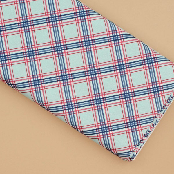 Patriotic Window Pane Plaid - Notting Hill Plaid-Aqua - 100% Cotton