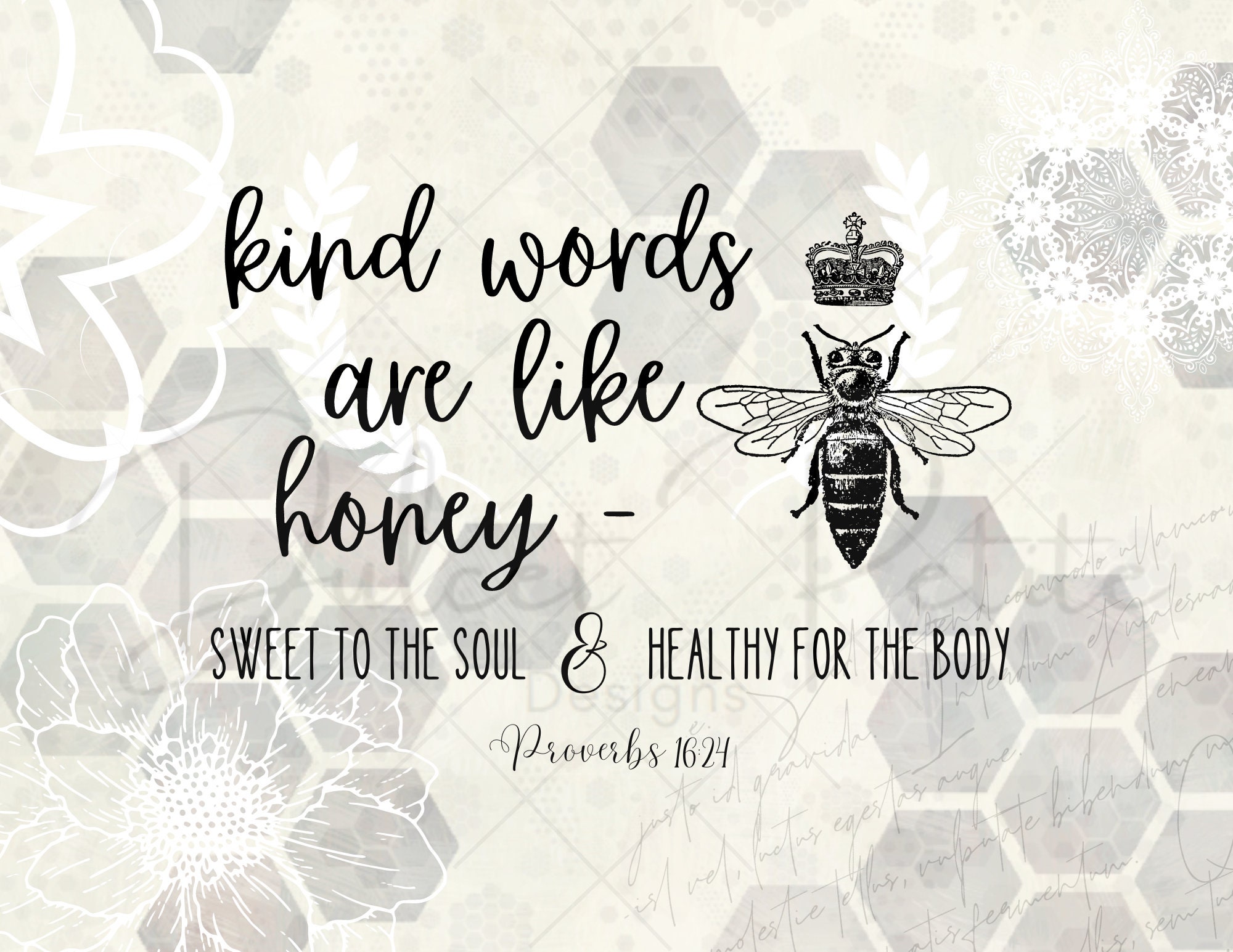 Queen Bee Proverbs 16:24 Art Print - Kind Words Like Honey (8x10 Paper ...