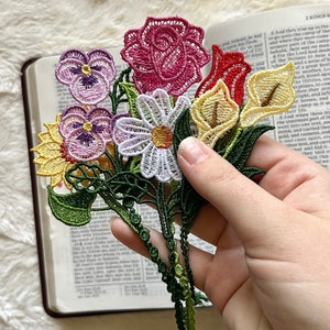 Free Standing Lace Bookmarks, Flower Bookmark, Embroidered Bookmarks, Bible Bookmark, Floral Bookmark, Embroidered Flowers, Stationary