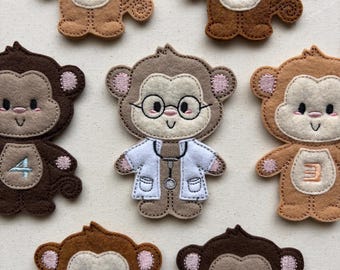 5 Monkeys Finger Puppet Set, 5 Little Monkeys Jumping on the Bed, Monkey Finger Puppets, Counting Puppets, Learning Game, Open Ended Play