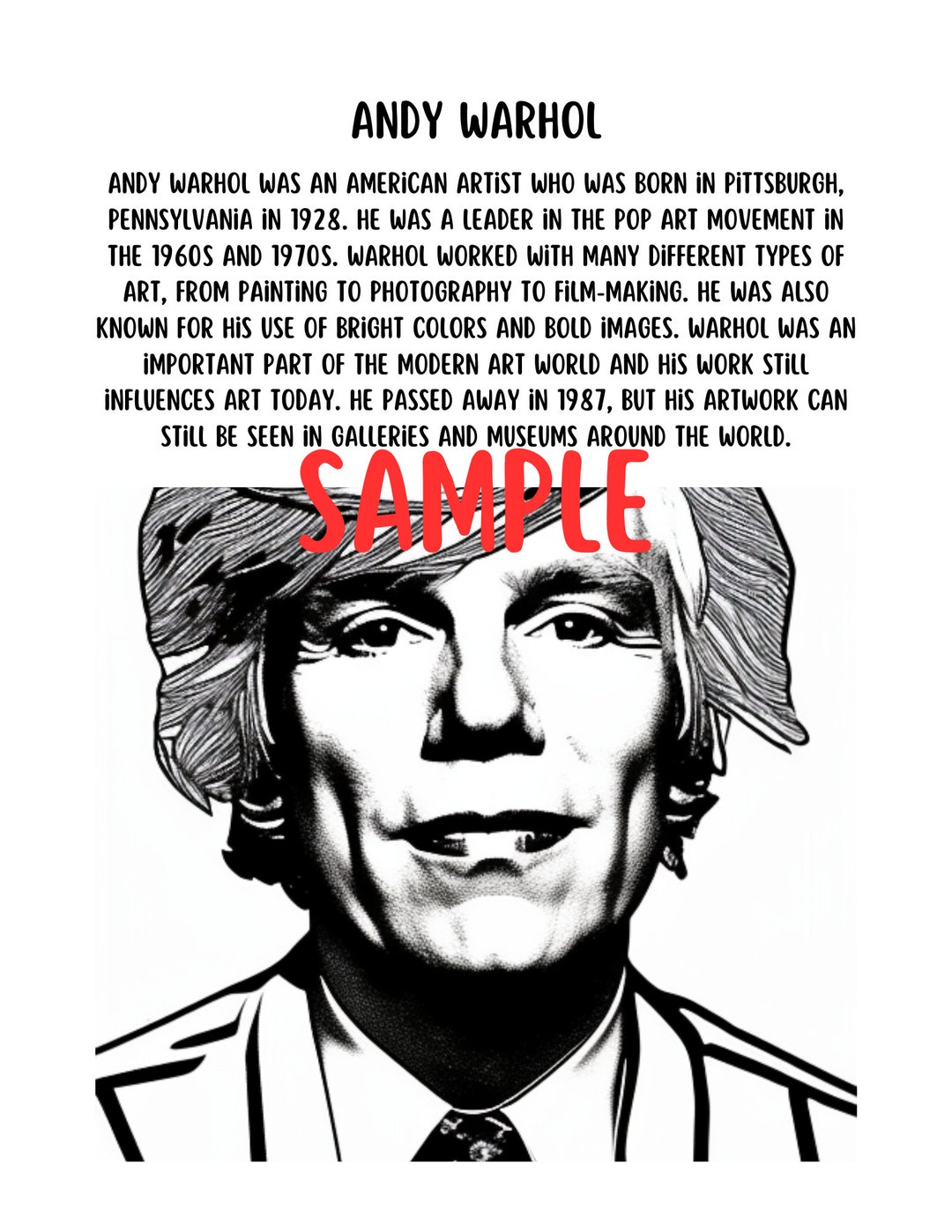 Andy Warhol Coloring Page - Etsy