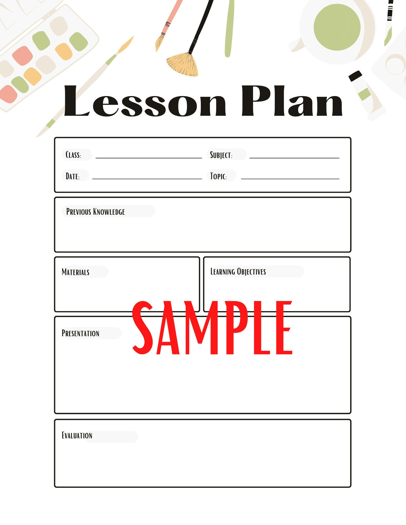Art Lesson Plan Template Printable Etsy Art Lesson Plan Template Printable Etsy