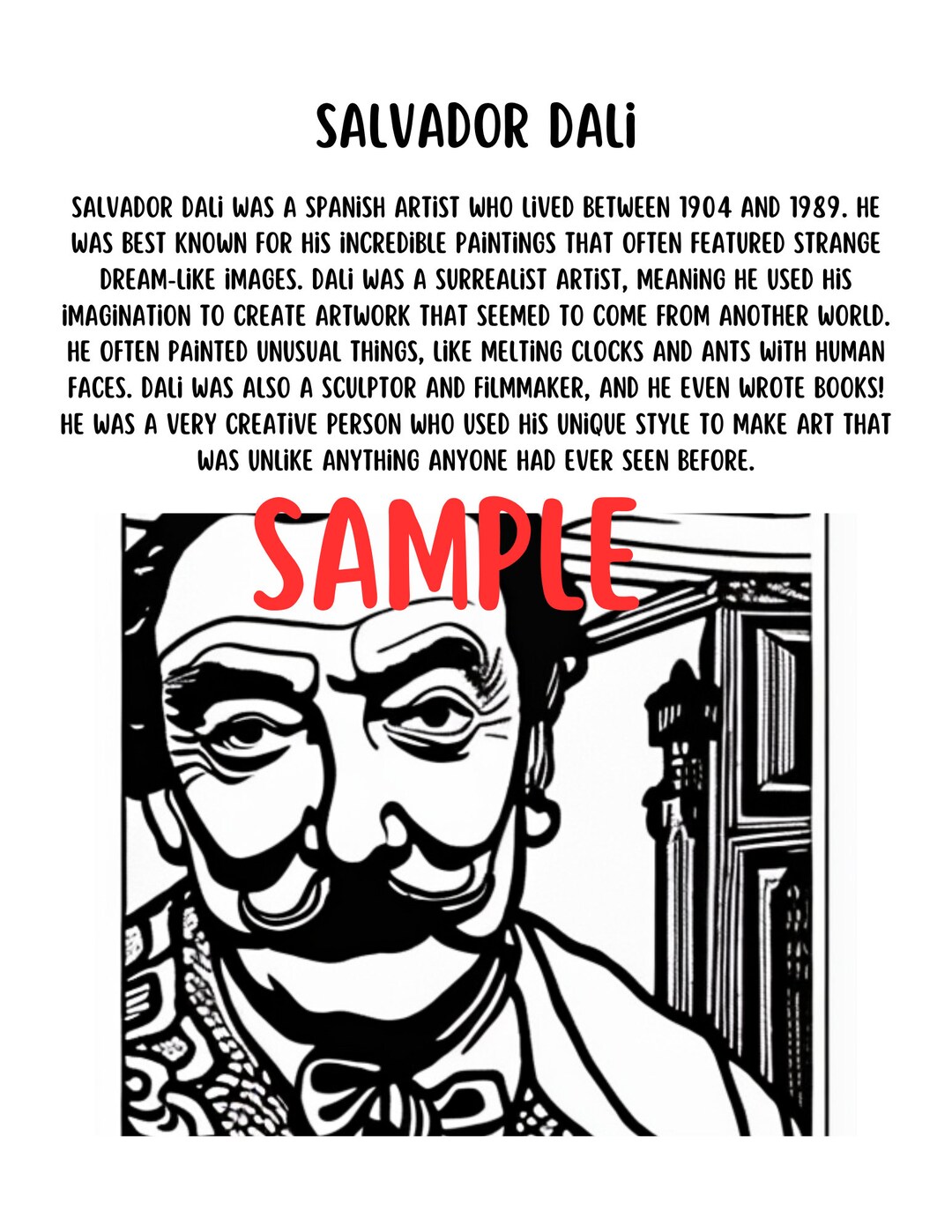 Salvador Dali Coloring Page Etsy