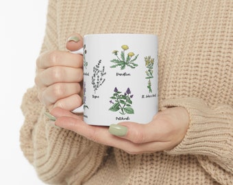 Ceramic Mug, Medicinal Herb theme, Tea Cup, Plant Lover Gift, Naturalist,