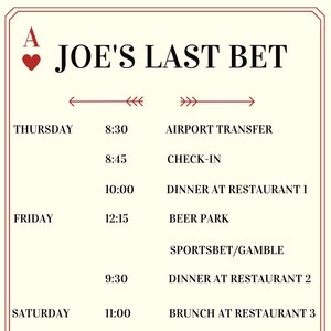 Casino-Themed Bachelor/Bachelorette Itinerary-Set of 10