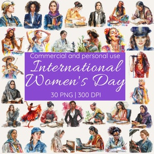 Internationaler Frauentag Clipart Bundle, gestärkte starke Frauen, Machtgerechtigkeit, 8. März IBT, 300 DPI PNG, Aquarell Clipart, Junk Journal