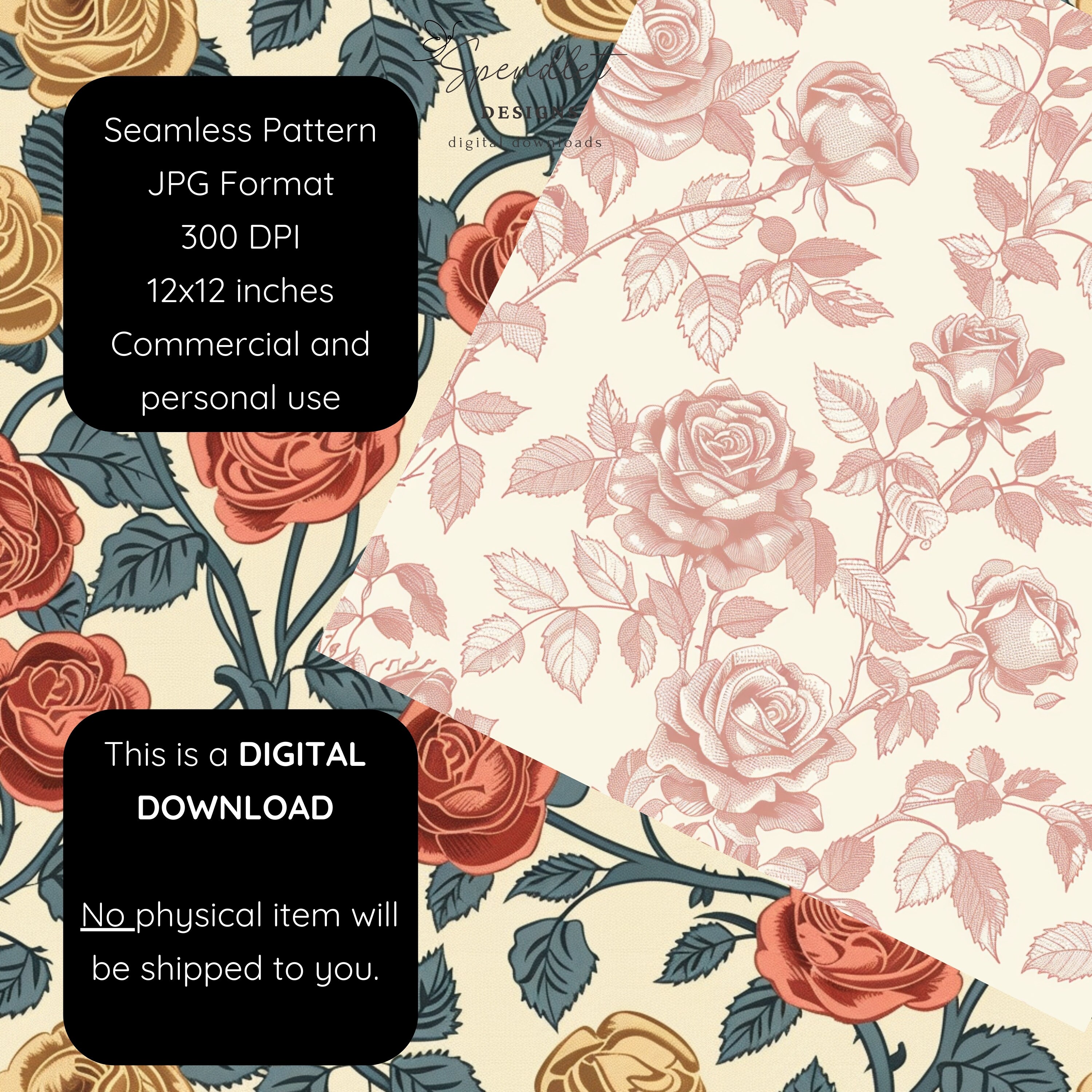 Vintage Roses Seamless Pattern, Pastel Floral, Tile Printable Digital ...