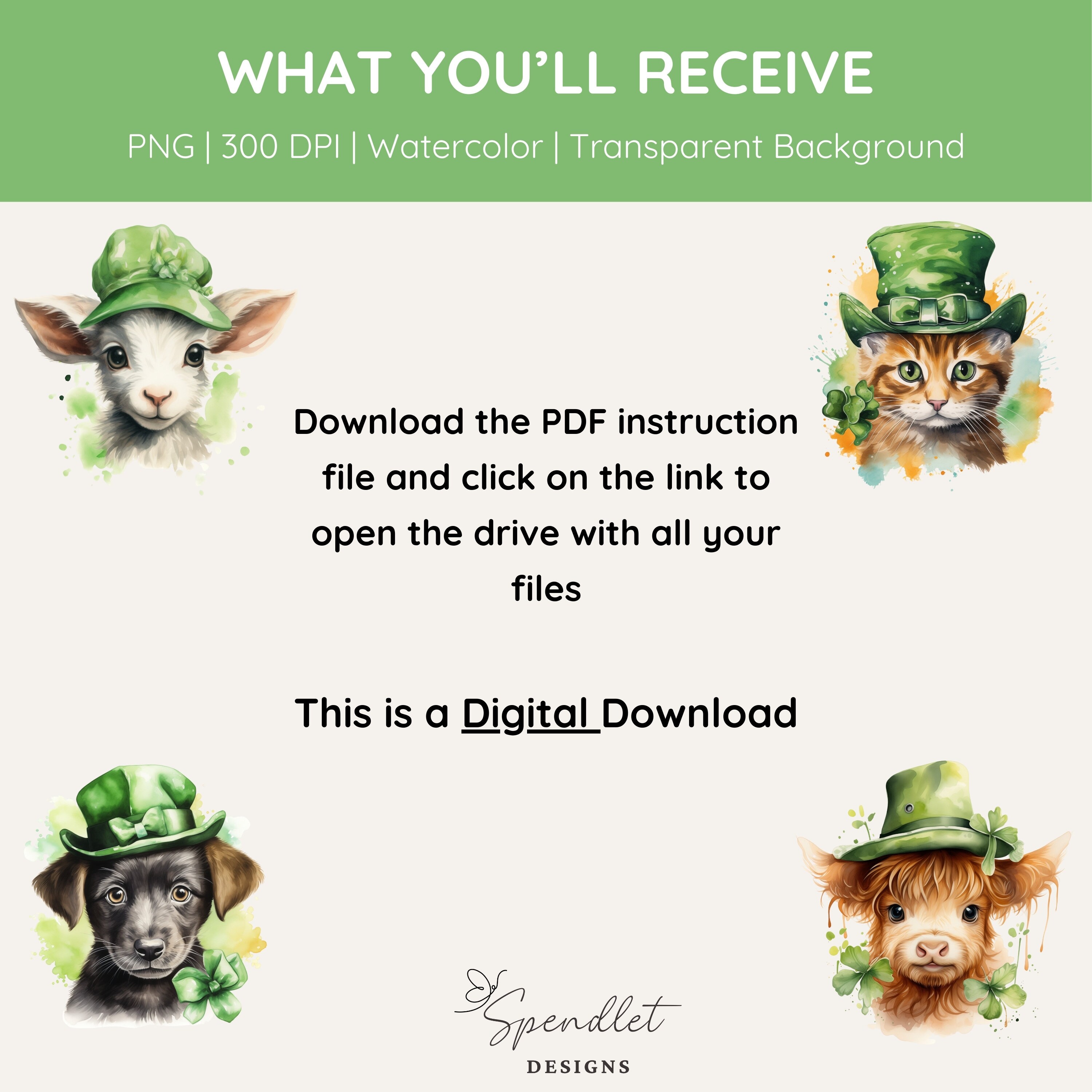 St Patricks Day Animal Clipart Bundle Png, Pdf, Watercolor St Pattys ...