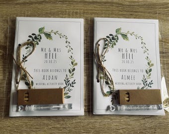 Children’s wedding activity pack with pencils and bubbles