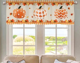Handmade Thanksgiving Pumpkin Kitchen Valance Curtain For Living Room,Maple Leave Farmhouse Curtain,Fall Farmhouse Home Decor And Gift Draps