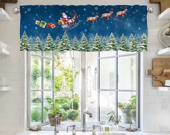 Handmade Christmas Santa Claus Kitchen Valance Curtain For Living Room Farmhouse Curtain,Christmas Kid Bedroom Nursery Winter Window Curtain