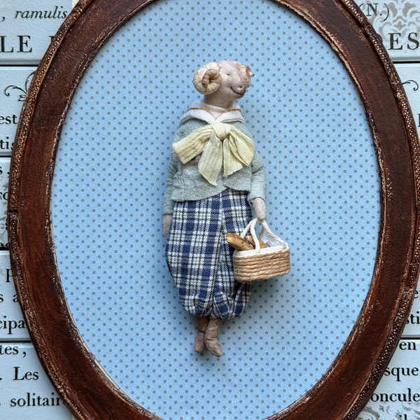 Artdoll-sheep,poseable animal doll,posable art doll,poseable art doll,ooak animal doll,toy Lamb, boudoir doll,mixed media art doll,interior.