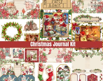 Christmas Junk Journal Kit - Merry Christmas Junk Journal Pages - Santa Winter Christmas Junk Journal Printable Paper - Printable Ephemera
