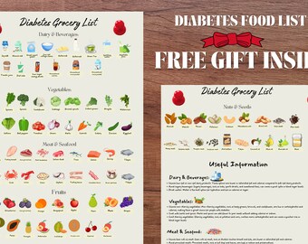 DIABETES Grocery List, Food Shopping List, Diabetic Meal planner, Type 2 Diabetes, Diet Sheet, Gift (Digital Printable)
