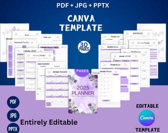 Editable CANVA 2025 Quarterly Planner, KDP interior, A5 6x9 inches, Planner template 130 Pages, Printable, Low content KDP, 12 Week Planner