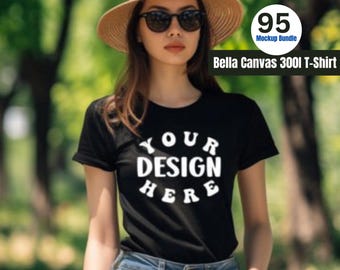 Maqueta de camiseta Bella Canvas 3001 / Maqueta de camiseta BC 3001 / Modelo real / Maqueta de camiseta larga de verano y otoño de tendencia minimalista neutral