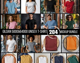 Gildan 64000 Tシャツ モックアップ バンドル、Softstyle 64000 モックアップ、ミニマリスト フラット レイ POD モックアップ オンデマンド印刷モック G640 リアル Tシャツ モックアップ