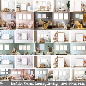 86 marcos de maquetas para guarderías / Objeto inteligente PSD / Marcos para guarderías / Maquetas para habitaciones de niños / Photopea Photoshop Canva