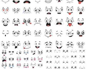 Cartoon Emotion Faces SVG Bundle, Kawaii Face SVG, Cute Funny Face SVG, Emoji face, cartoon face clipart, comics face, png, silhouette