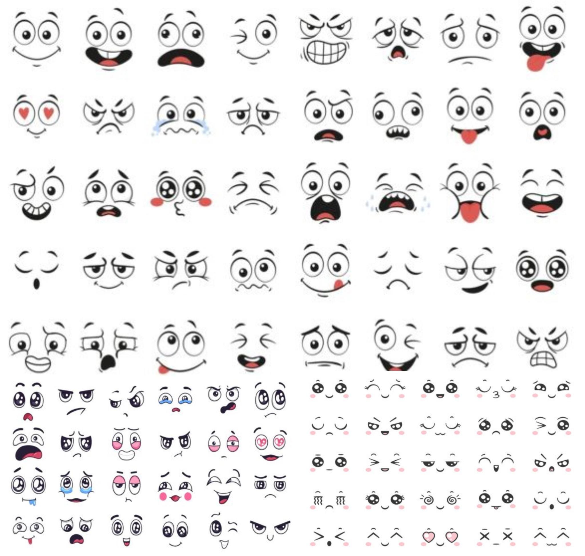 Cartoon Emotion Faces SVG Bundle, Kawaii Face SVG, Cute Funny Face SVG ...