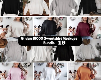 Gildan 18000 Mockup Bundle, Sweatshirt Crewneck Mockup Bundle Print On Demand, Apparel Mockup Bundle, Gildan Mockup Bundle Instant Download