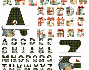 Christmas Split Alphabet SVG, Christmas Monogram Svg, Christmas Svg Cut Files, 26 Christmas Capital Letters, Files for Cricut & Silhouette