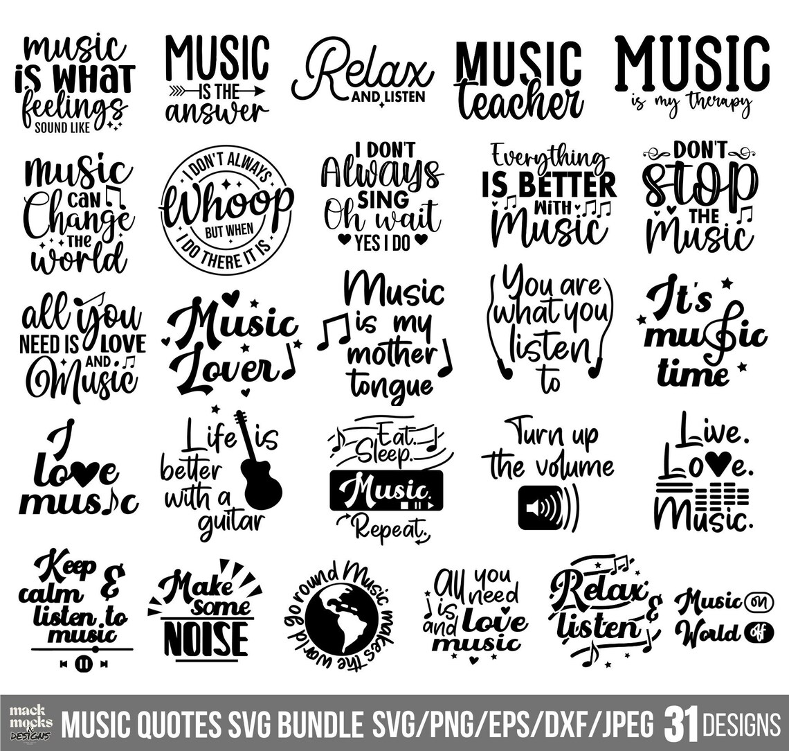 Music Quotes Bundle Svg Png Pdf, Musical Bundle Svg, Musician Gift ...