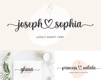 Connecting heart Font with tails, Lovely Wedding Fonts,Font with tails,Font with swashes, tails, names with heart between, laser font