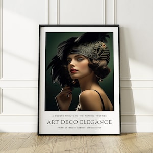 Framed Art Deco Fashion Illustration: 1920s Glamour Portrait