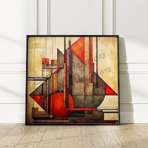 Framed Frank Lloyd Wright Inspired Wall Art | Mid Century Modern Geometric Print | Retro Vintage Abstract Home Decor | Shipping Included