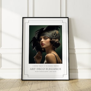 Framed Art Deco Fashion Illustration: 1920s Glamour Portrait